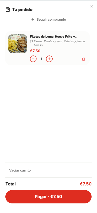 App de pedidos a domicilio · Carrito de la compra