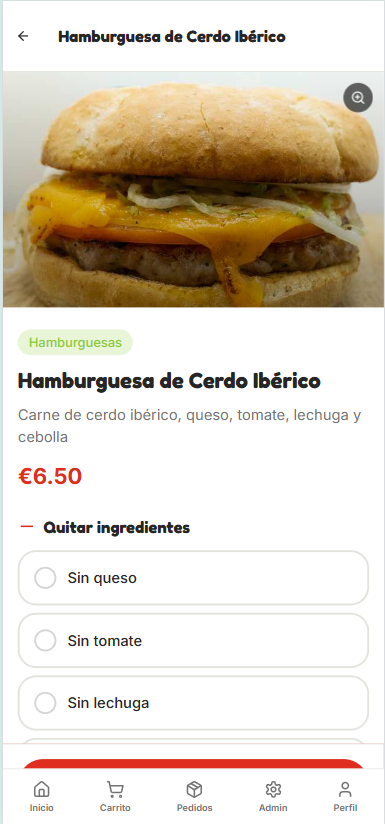 App de pedidos a domicilio · Detalle y personalización