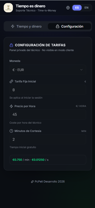 Tiempo es Dinero · Configuración de tarifas