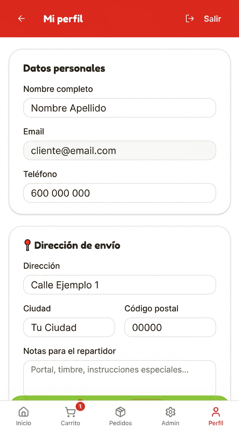 App de pedidos a domicilio · Perfil del cliente