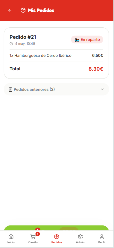 App de pedidos a domicilio · Seguimiento del pedido