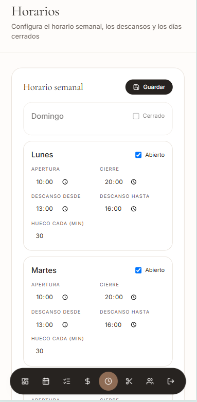App de reserva de citas · Horarios