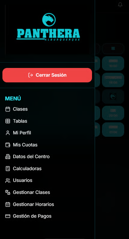 App Panthera · Menú del socio
