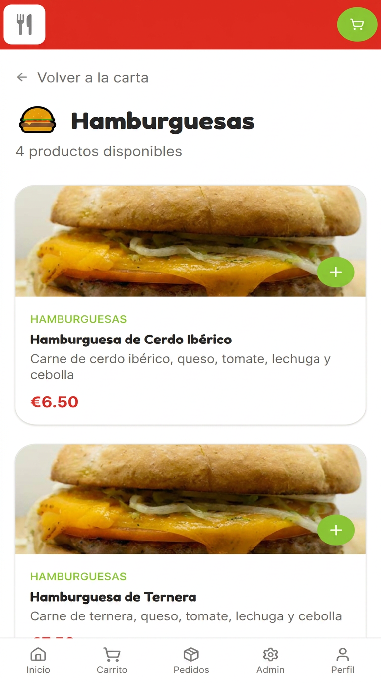 App de pedidos a domicilio · Listado de productos